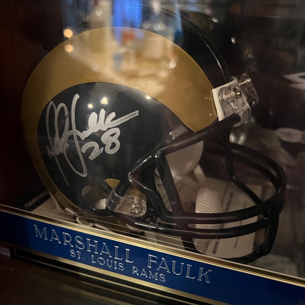 Marshall Faulk signed Rams mini Helmet